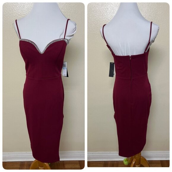 City Studio Junior's Rhinestone-Trim Bodycon Dress Sz 5/6 in Red Burgundy - Picture 2 of 12